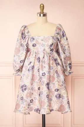 Violette | Short Floral Dress w/ Puff Sleeves