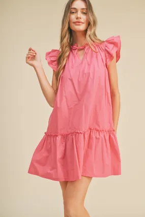 Viva Magenta Flutter Sleeve Babydoll Mini Dress