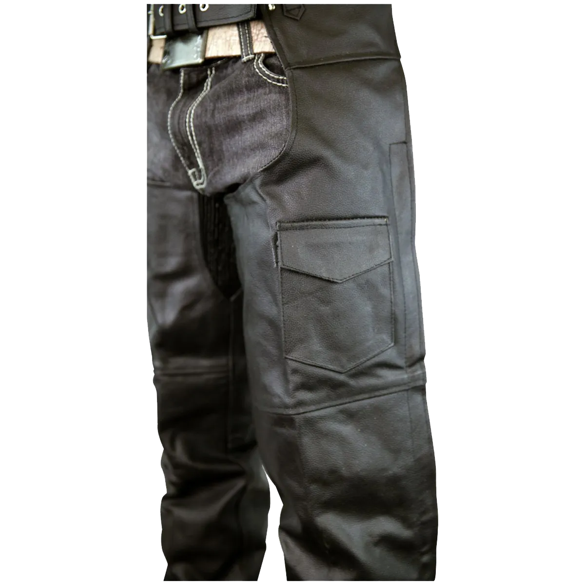 VL805S Zip-Out Insulated and Lined Plain Biker Leather Chaps