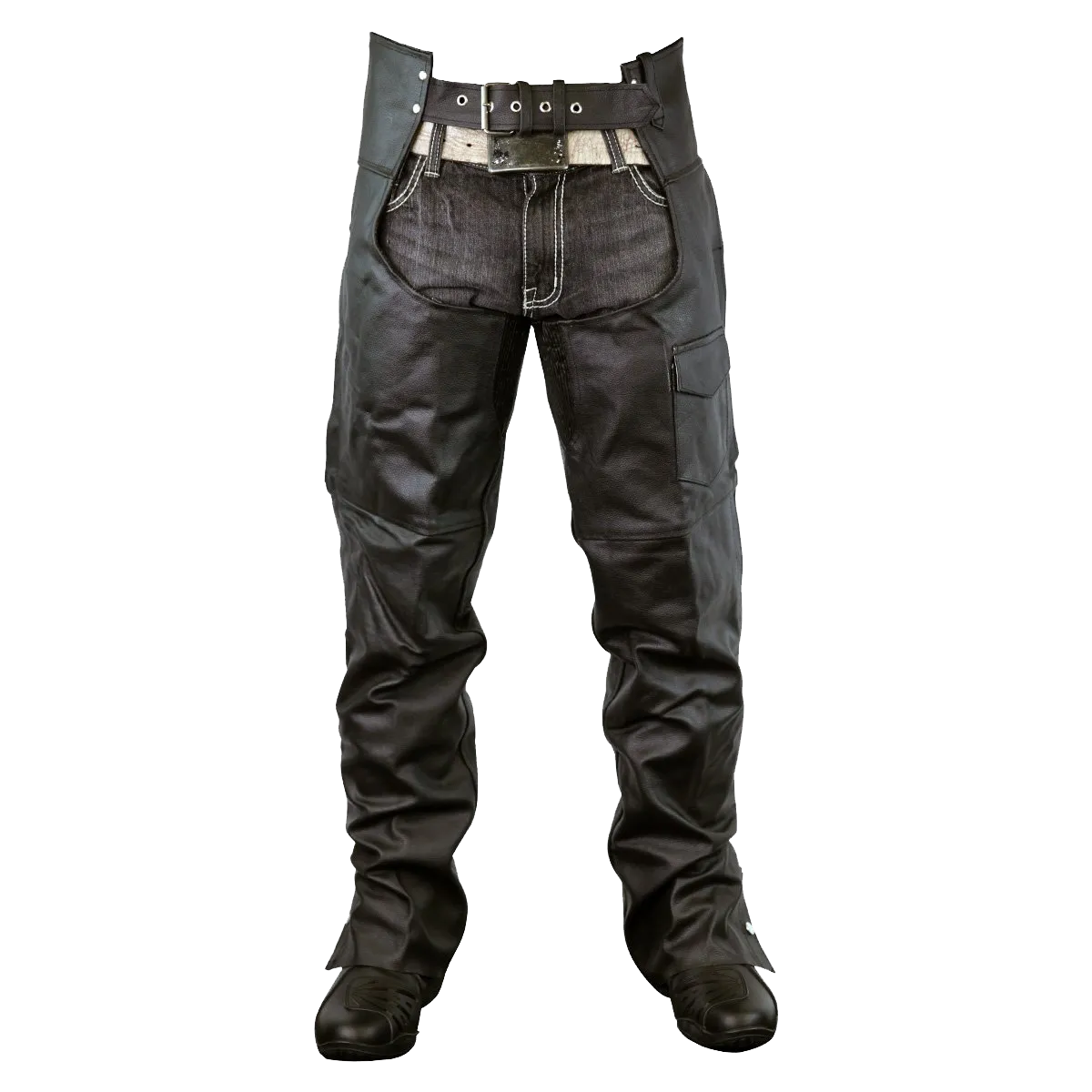 VL805S Zip-Out Insulated and Lined Plain Biker Leather Chaps