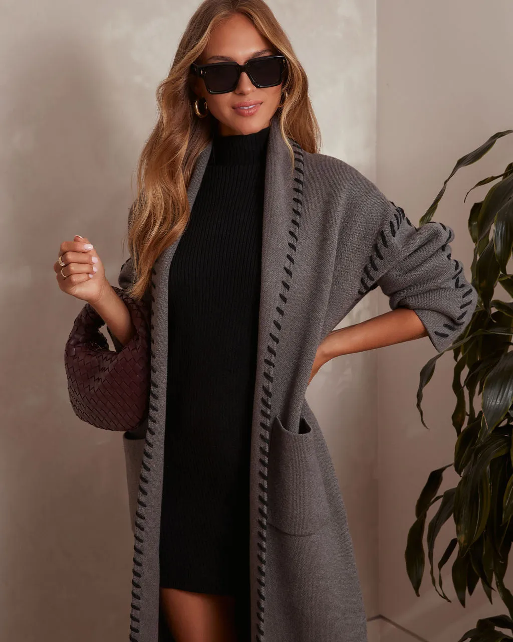 Warm Harvest Contrast Stitch Duster Coat