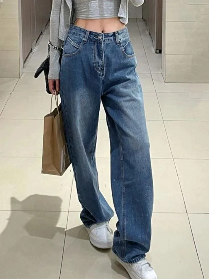 Wenkouban Hip Hop Washed High Waist Boyfriend Jeans