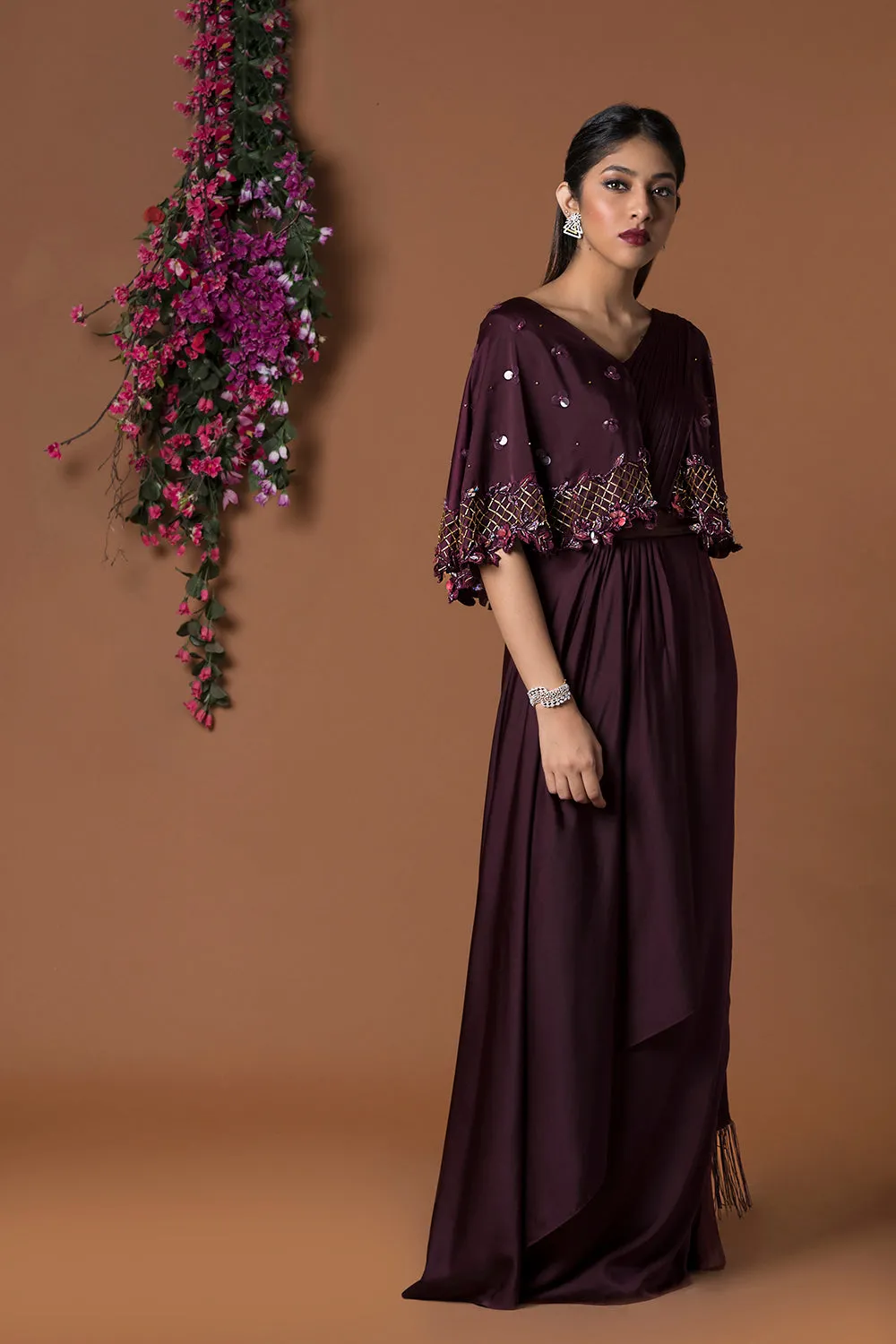 Wine Sari Gown