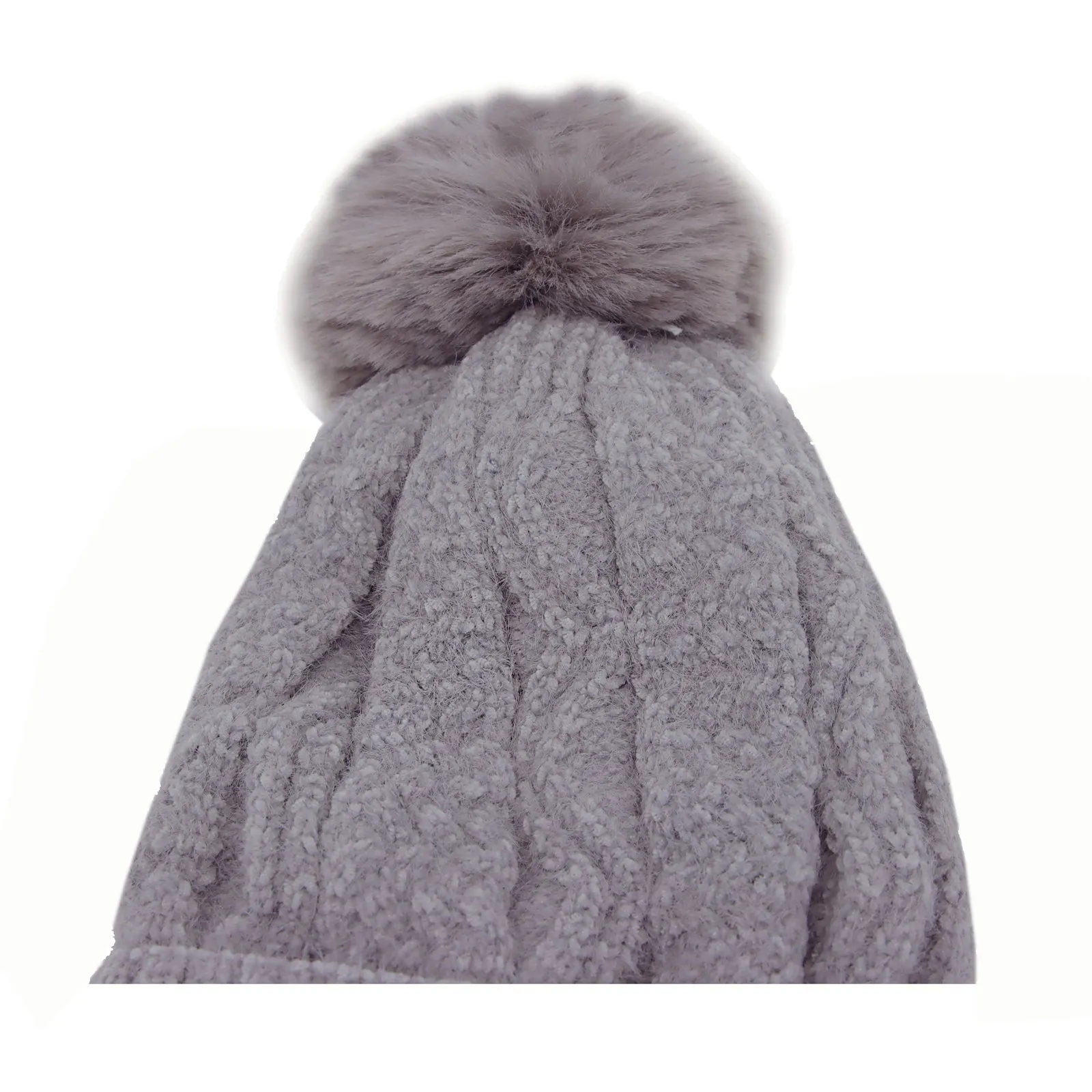 Winter Pom Beanie Fleece Twist Knit Hat Slouchy Cap YZP0090