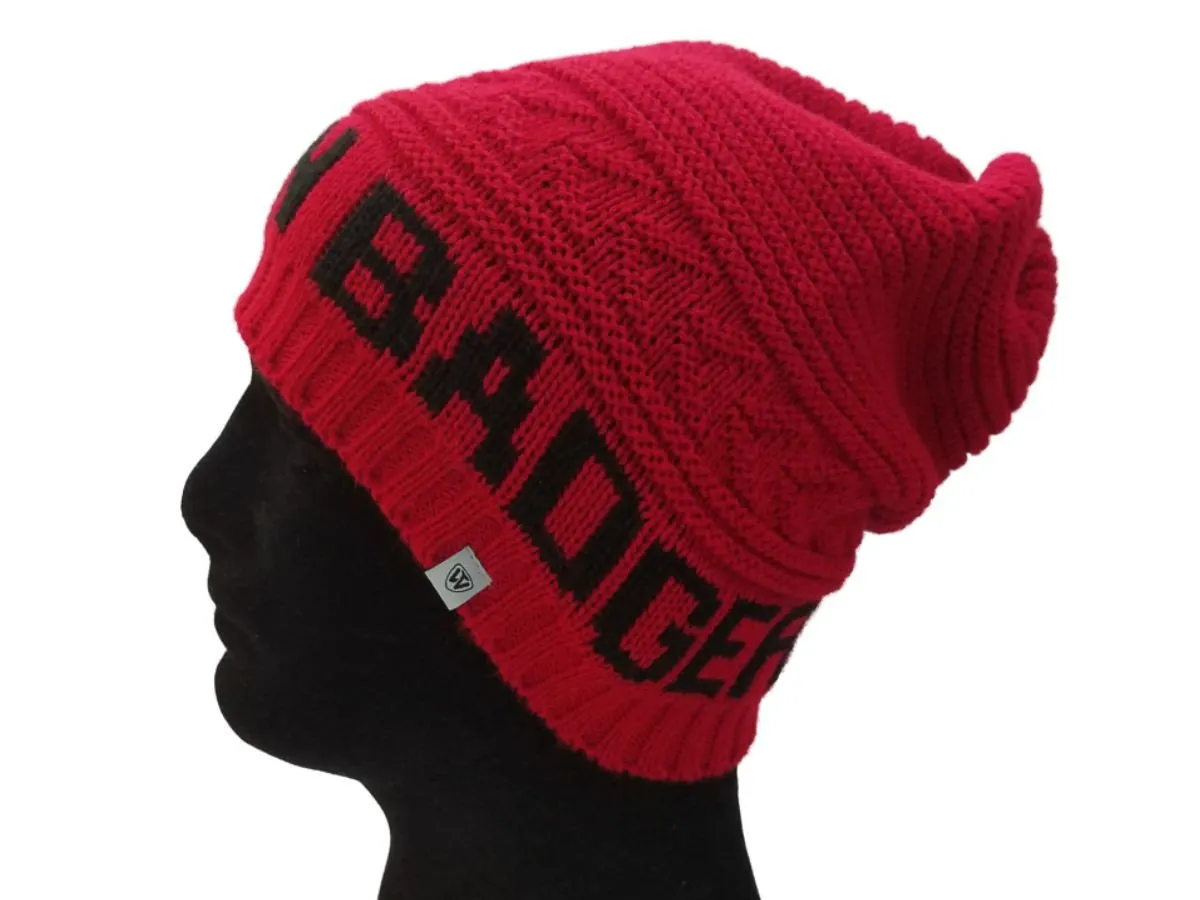 Wisconsin Badgers TOW Red & Black Acrylic Knit Slouch Style Beanie Hat Cap