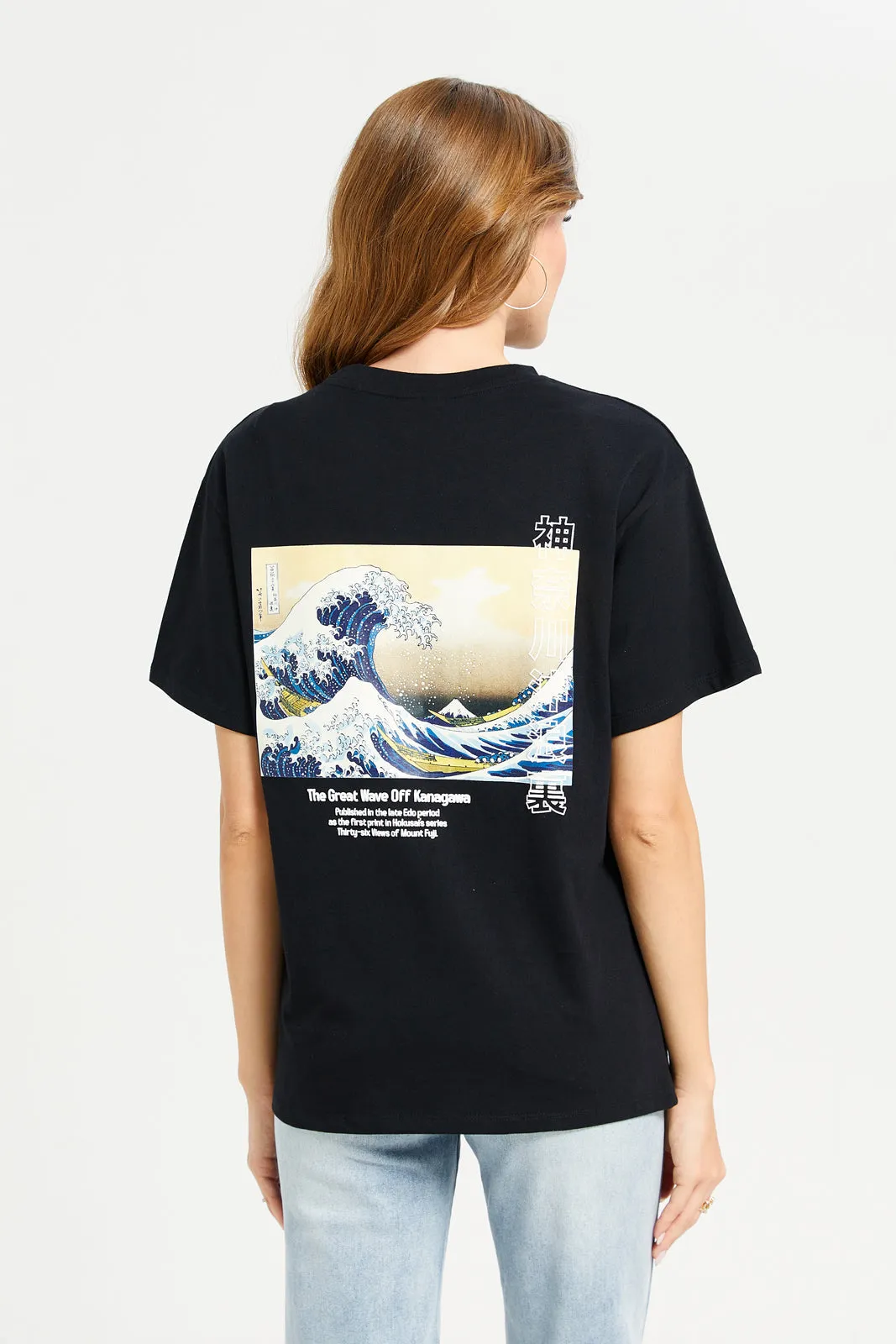 Women Black Hokusai Printed T-Shirt