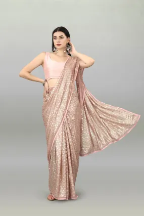 Women Party Wear Sequence Worked Pink Colour Heavy Georgette Saree Collection