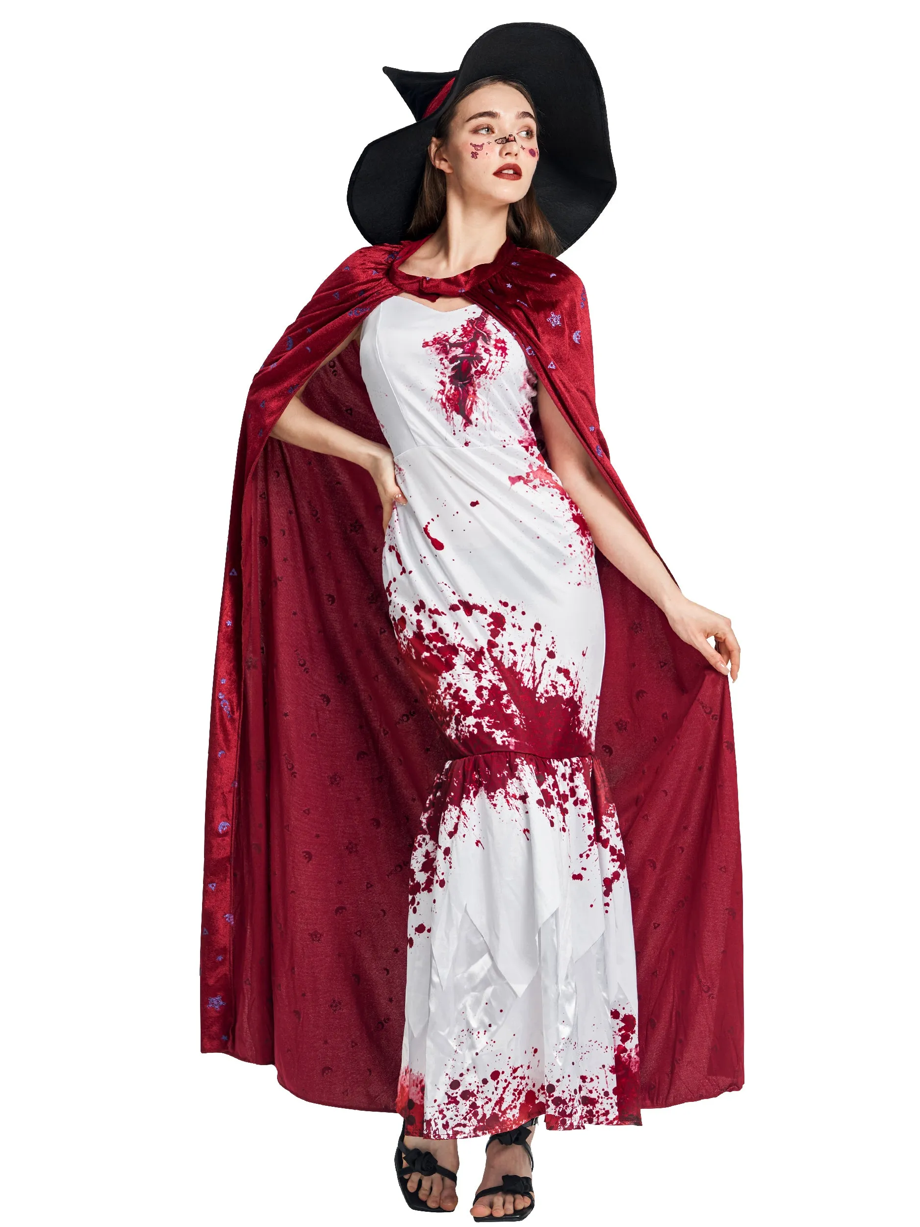 Women Witch Cape Hat Set Halloween Costume