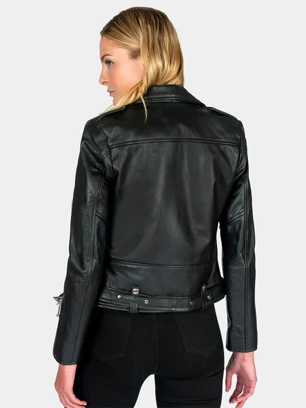 Women's Commando Leather Jacket: Black Nickel