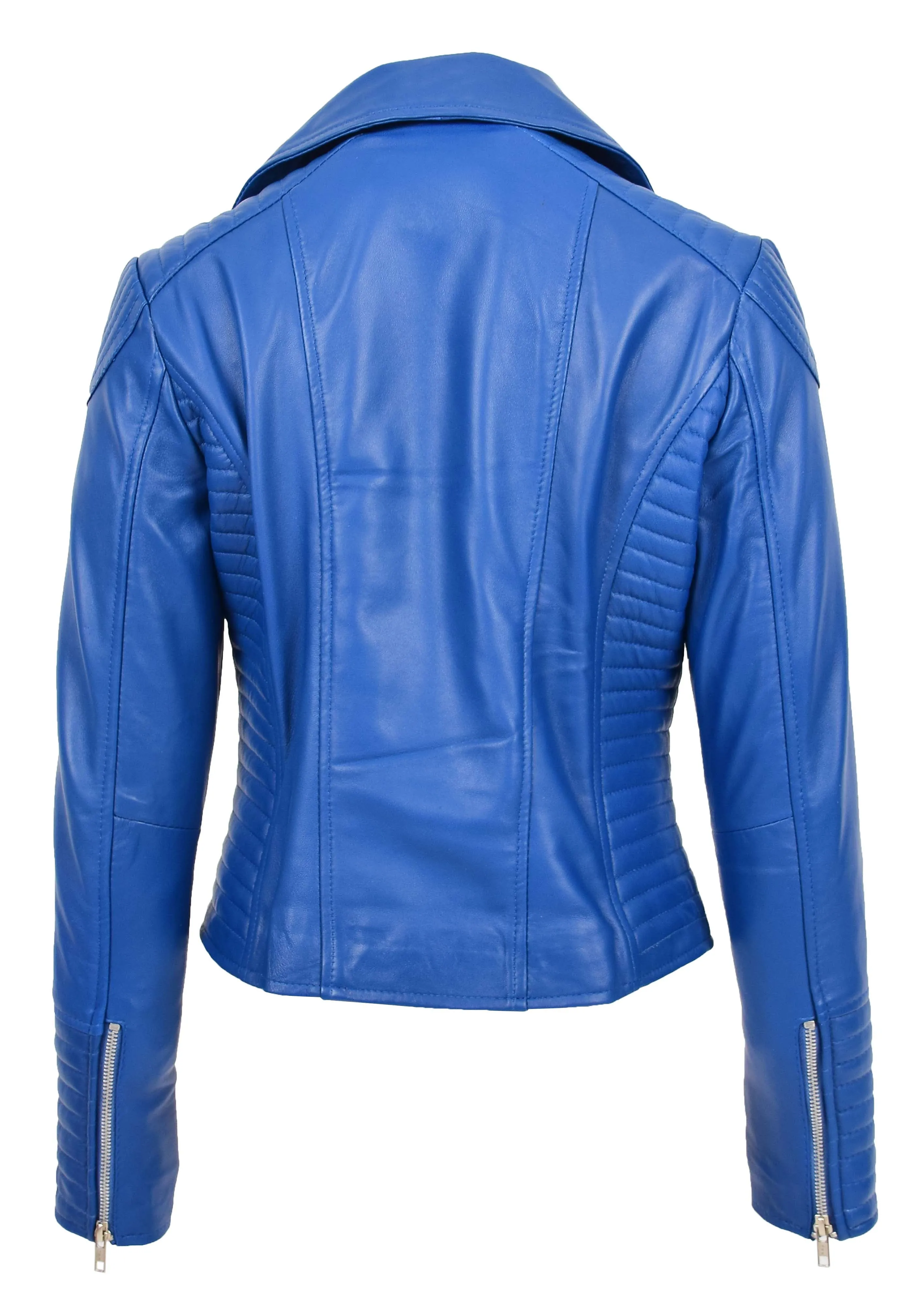 Womens Designer Leather Biker Jacket Fitted Quilted Bonita Blue