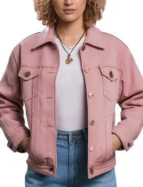 Women's Pink Stylish Cropped Denim Jacket