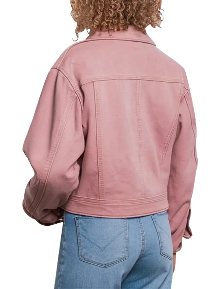 Women's Pink Stylish Cropped Denim Jacket