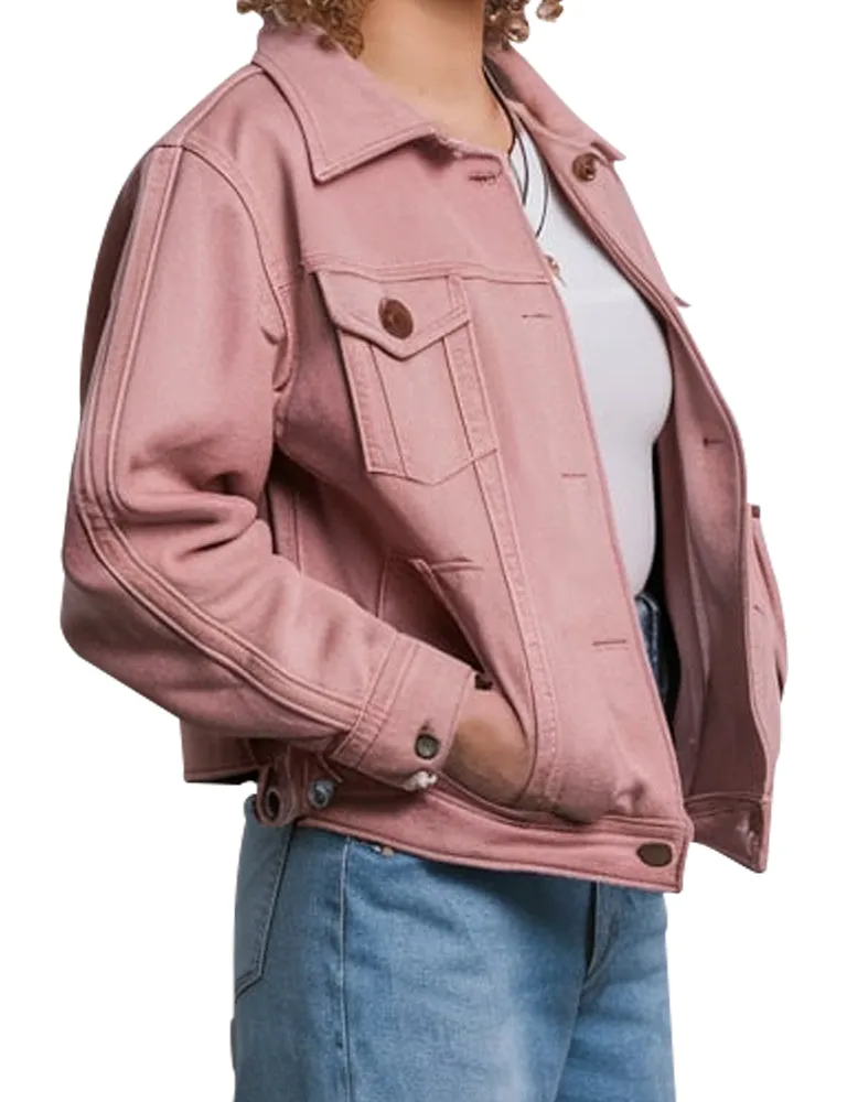 Women's Pink Stylish Cropped Denim Jacket