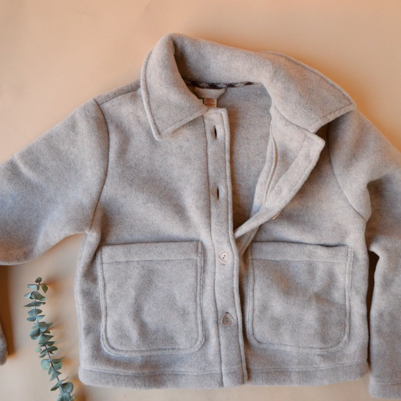 Women's Short Jacket - 100% Organic Wool Fleece - Sand (XS-M)