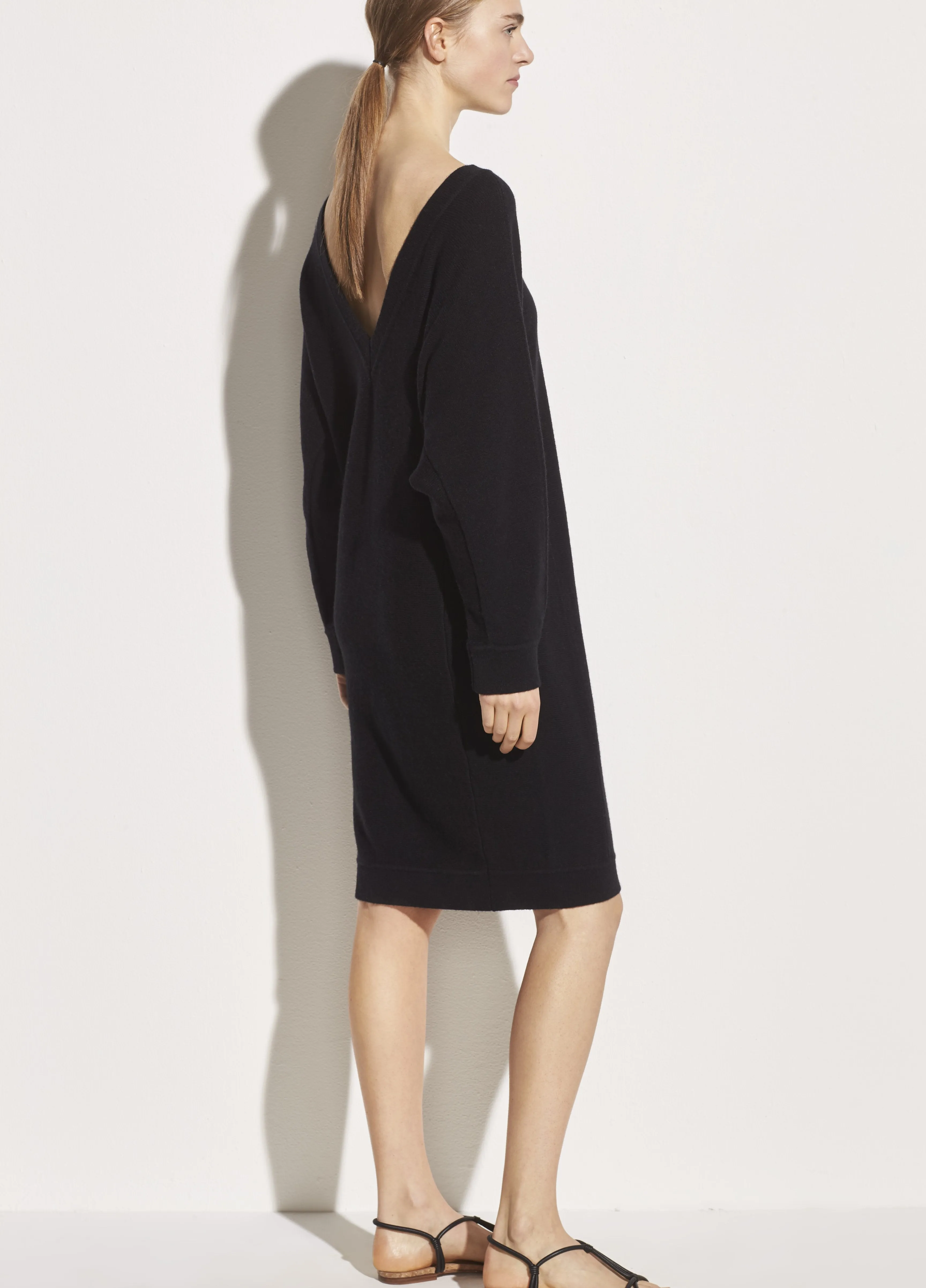 Wool Cashmere Dolman Sleeve Dress in Black