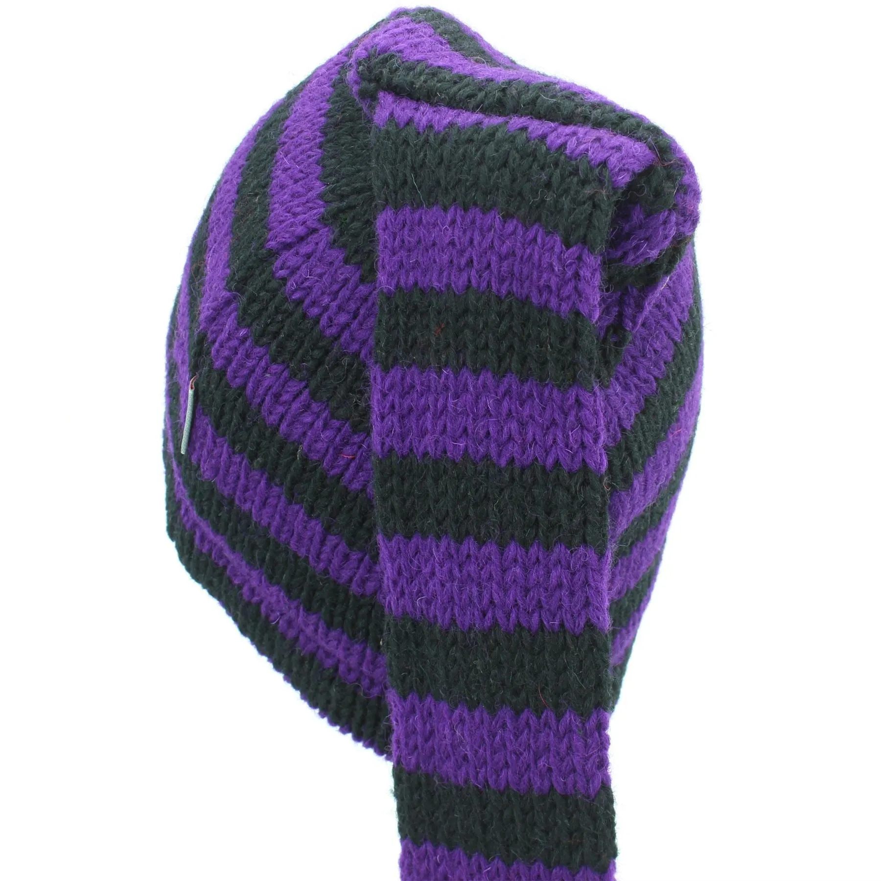 Wool Knit 'Tinky Winky' Tail Beanie Hat - Purple & Black