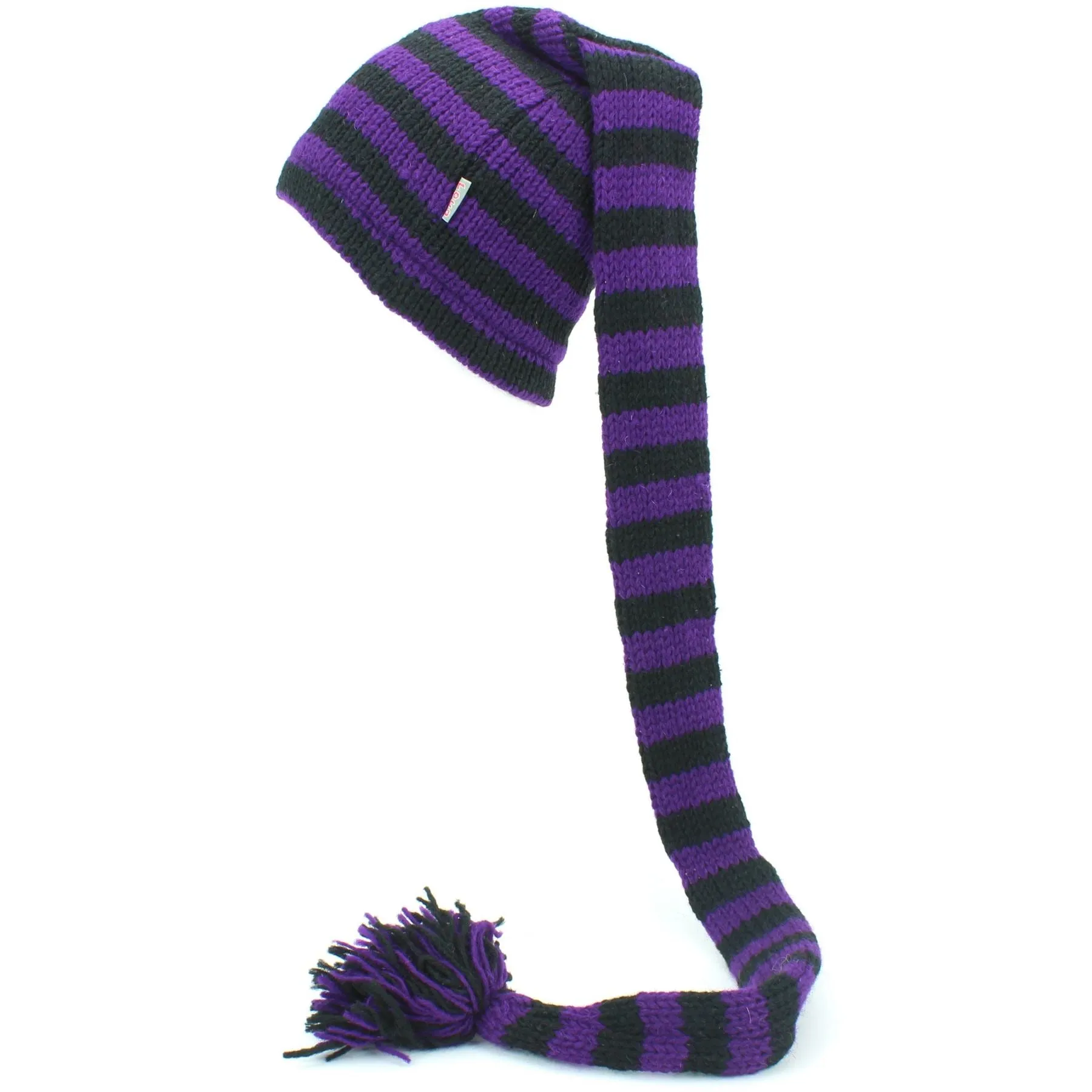 Wool Knit 'Tinky Winky' Tail Beanie Hat - Purple & Black