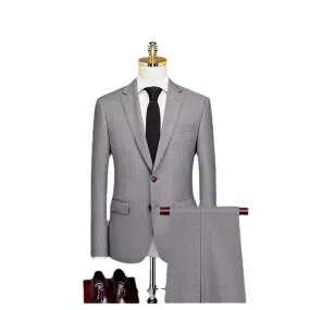 Wool Suit Men's Business Casual Professional Formal Suit Slim Double Slit Bridegroom's Wedding Dress Grey Suit Men