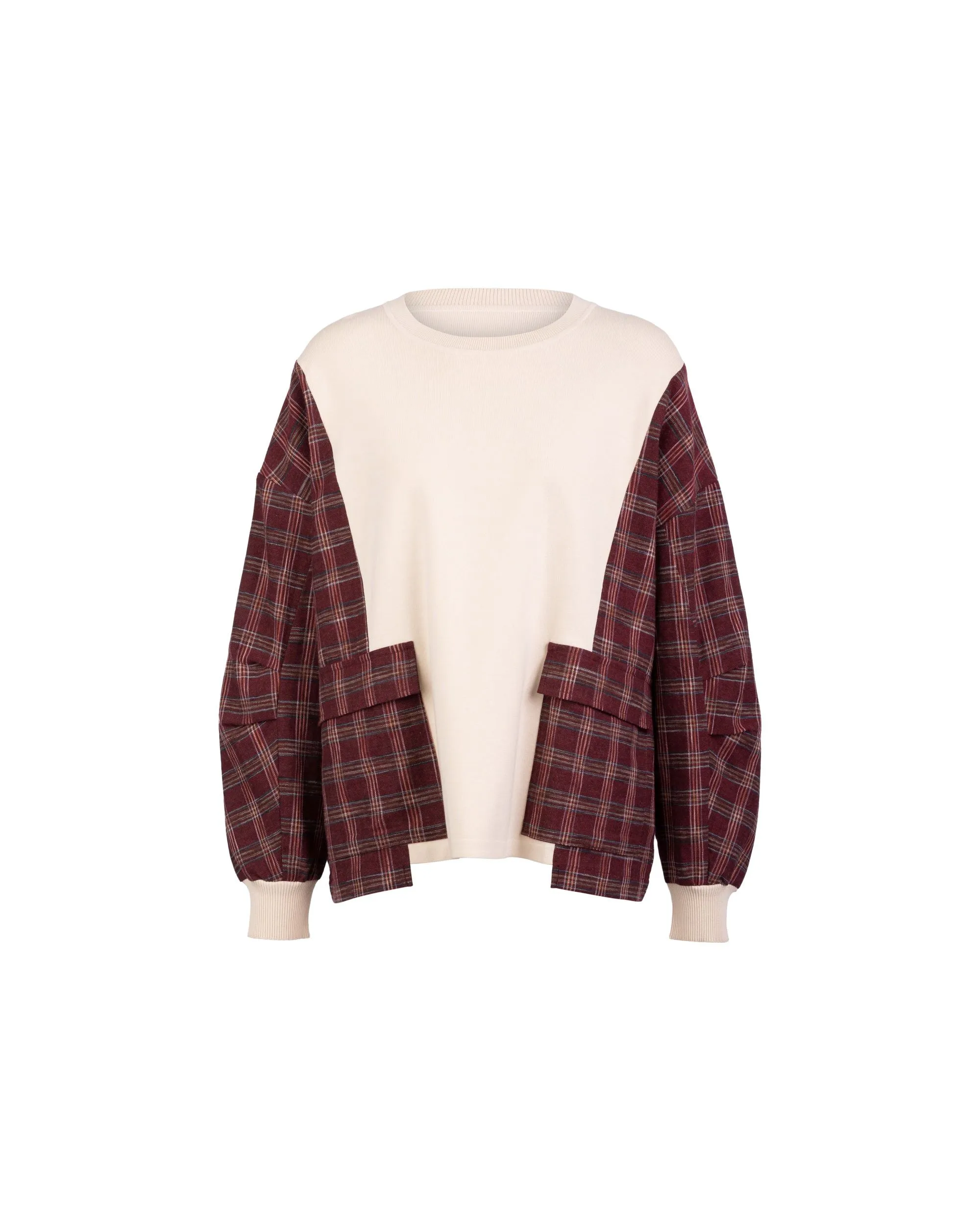 Xmas Capsule- Athena Check Side Pocket Front Knit Top