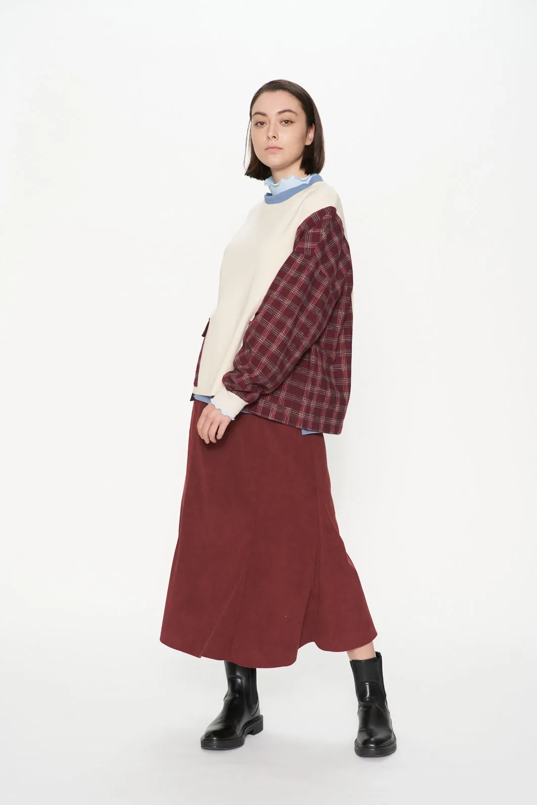 Xmas Capsule- Athena Check Side Pocket Front Knit Top