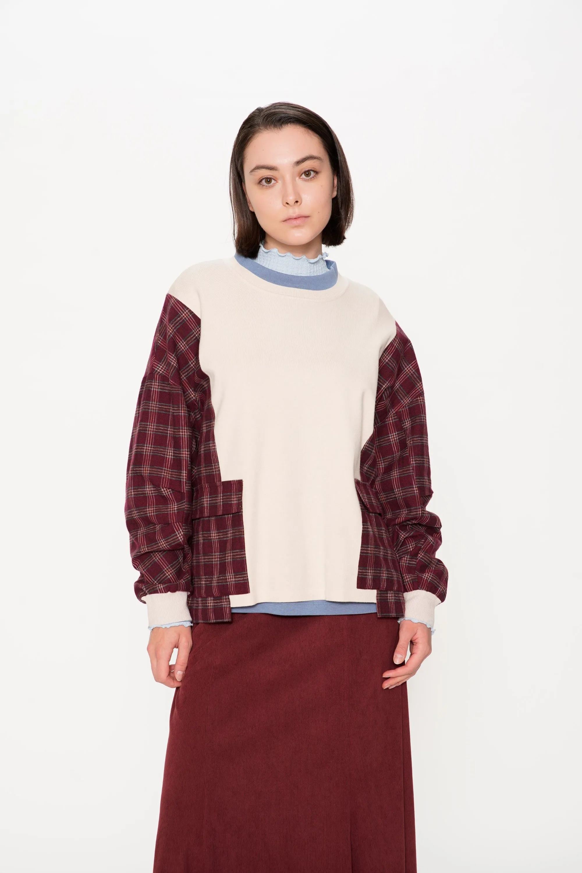 Xmas Capsule- Athena Check Side Pocket Front Knit Top