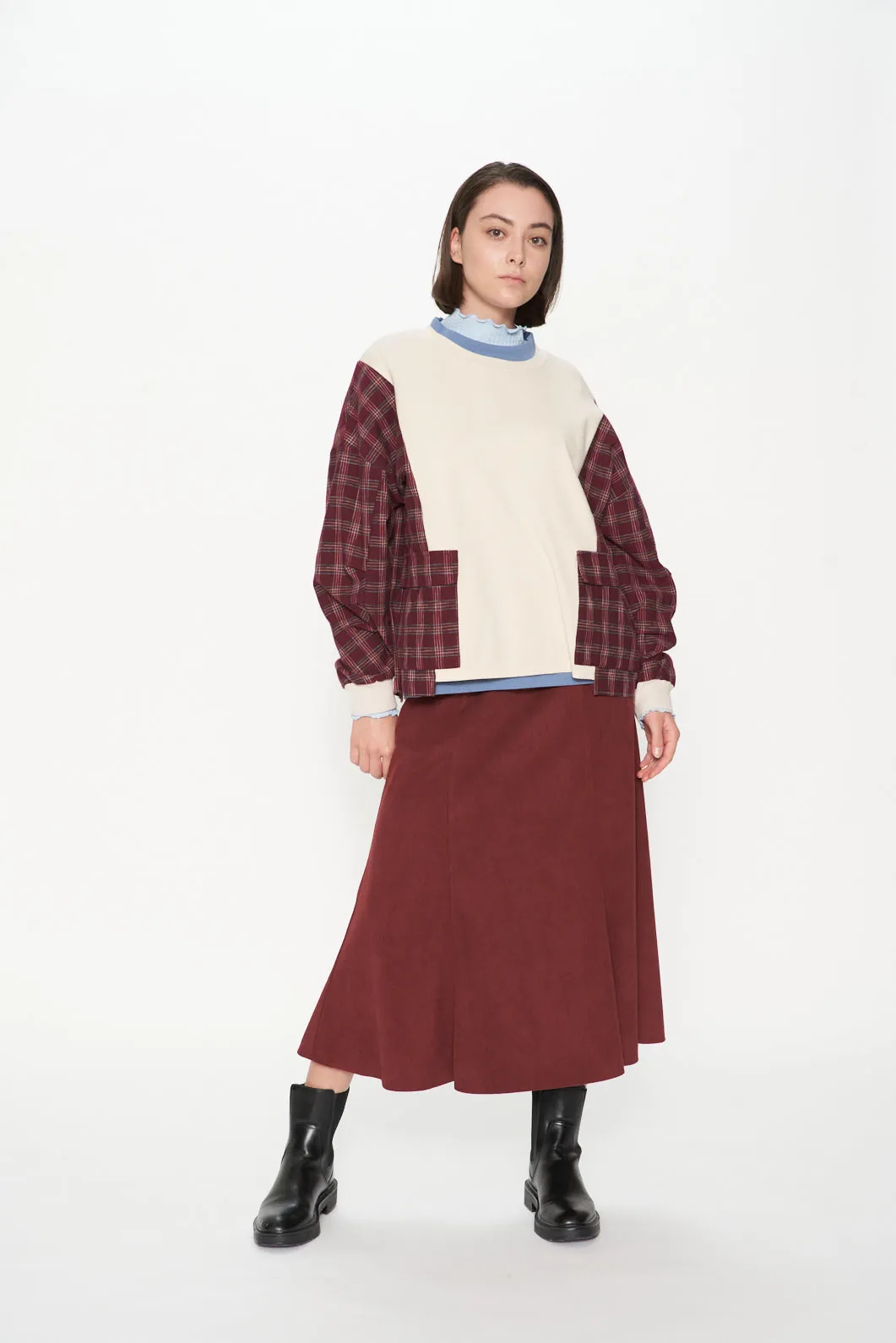 Xmas Capsule- Athena Check Side Pocket Front Knit Top