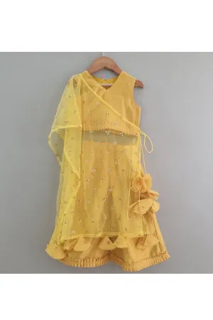 Yellow Chanderi Sleeveless Top With Palazzo Set