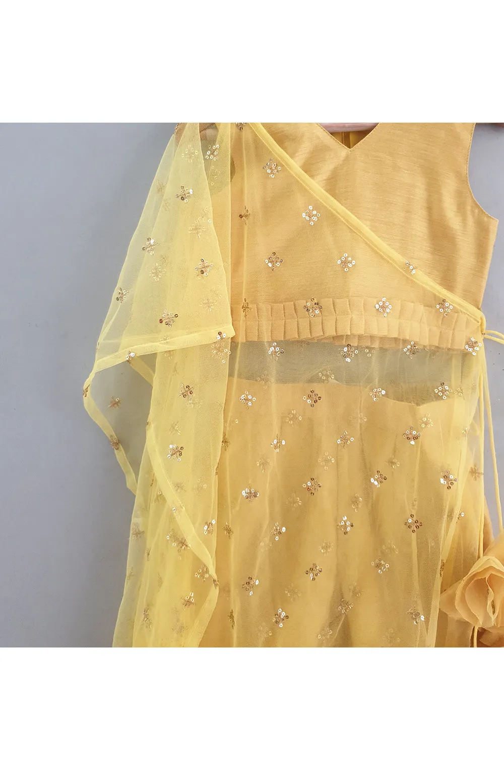 Yellow Chanderi Sleeveless Top With Palazzo Set