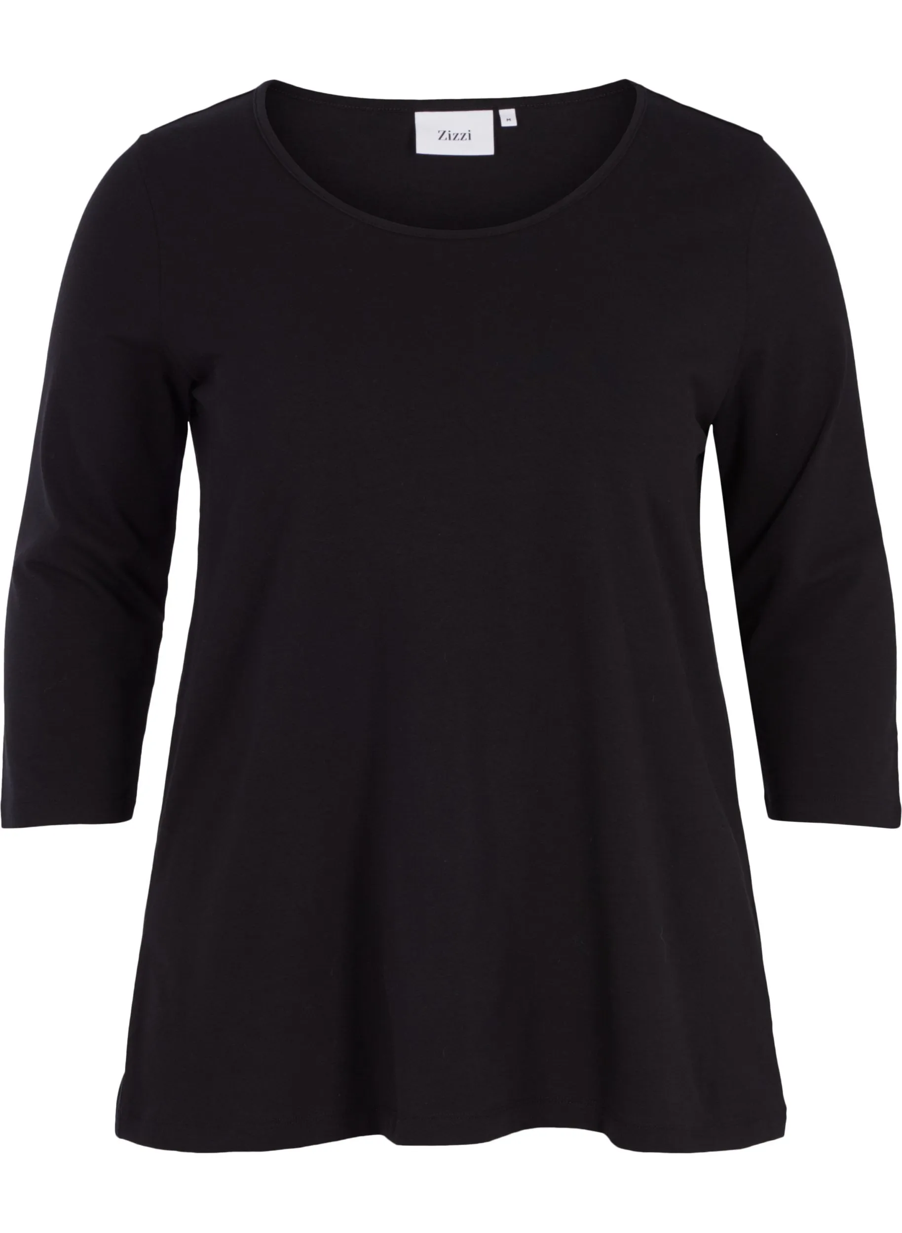 Zizzi Cotton 3/4 Sleeve Tee in Black