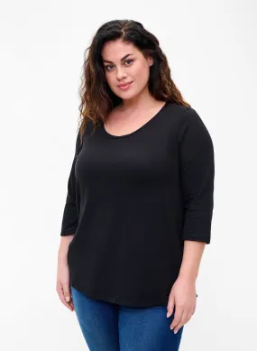 Zizzi Cotton 3/4 Sleeve Tee in Black